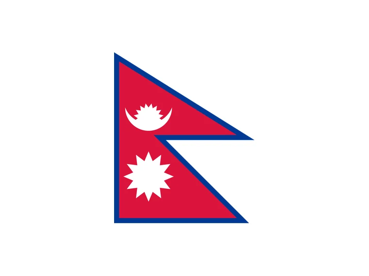 The national flag of Nepal, shown whole on the card for that country